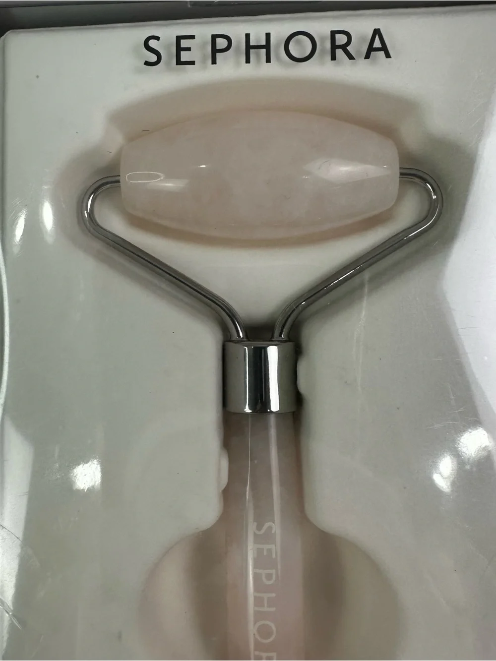 Sephora Rose Quartz Double Ended Facial Roller Pink and Silver